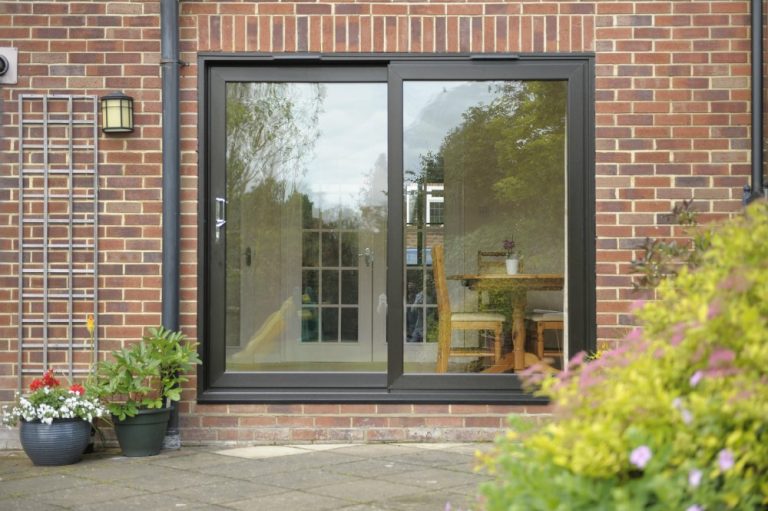 Black sliding patio doors.