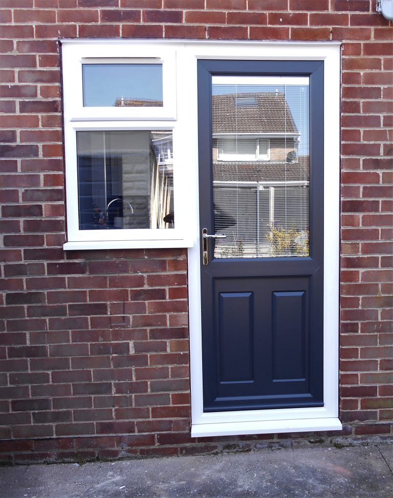 Half Manor style PVC-u door with integrated blind in Anthracite Grey
